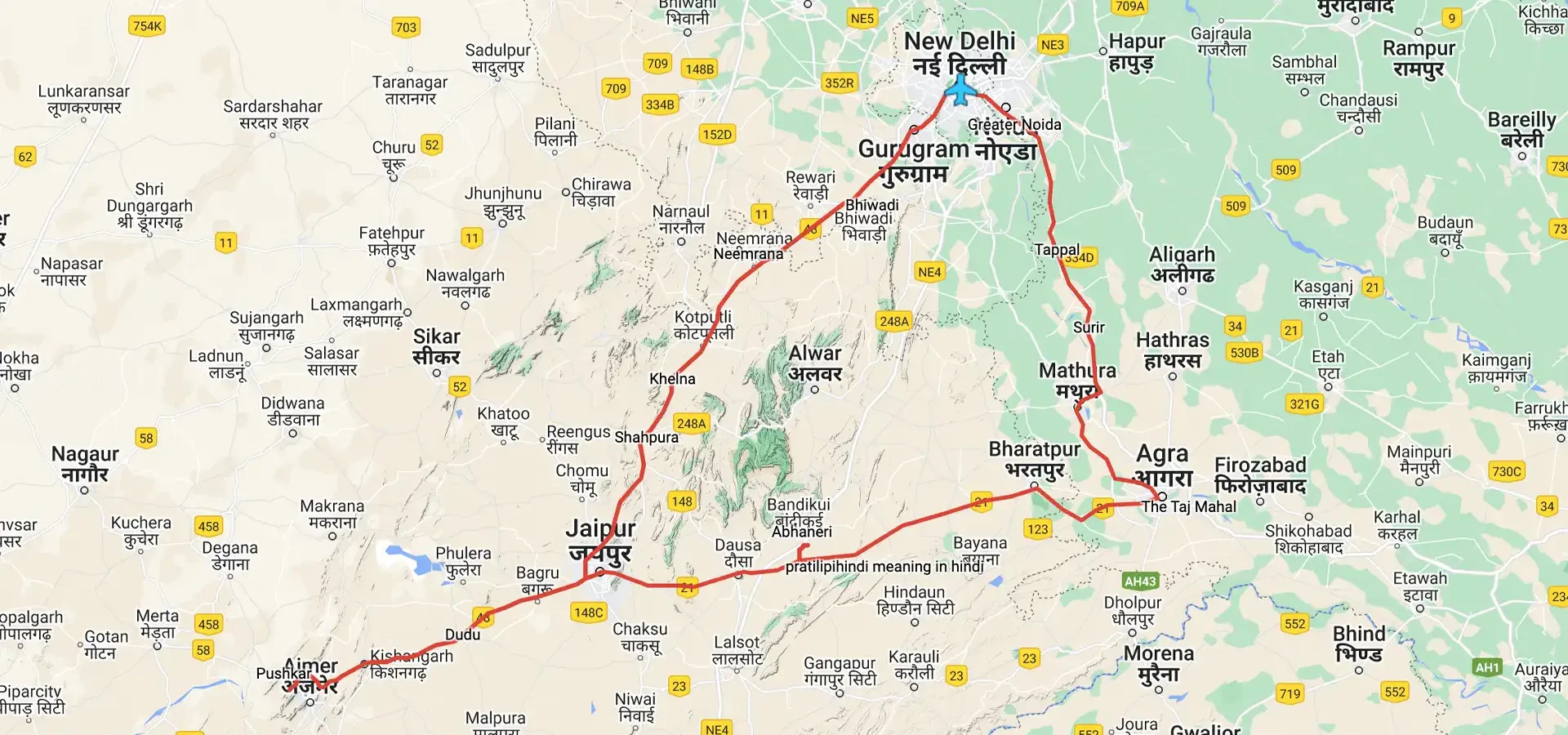 DELHI-AGRA-JAIPUR MAP